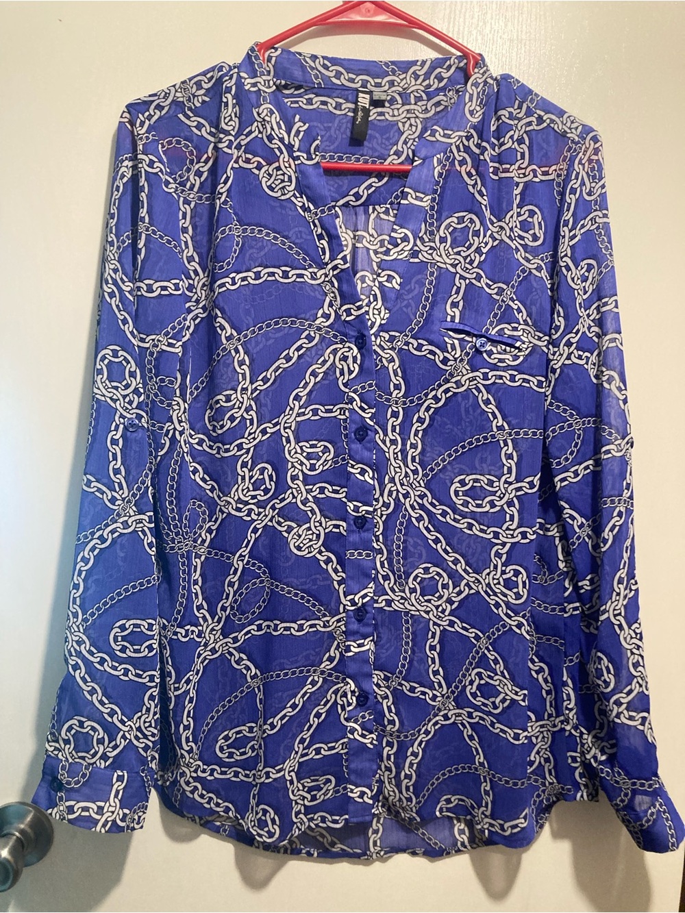 Kut from the Kloth Purple Chain-Print Button Front Blouse